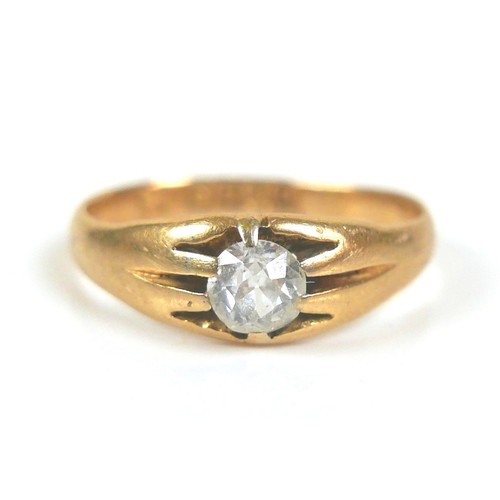 243 - An 18ct yellow gold and diamond solitaire gypsy ring, the round brilliant cut stone, 0.36ct, 4.5 by ... 