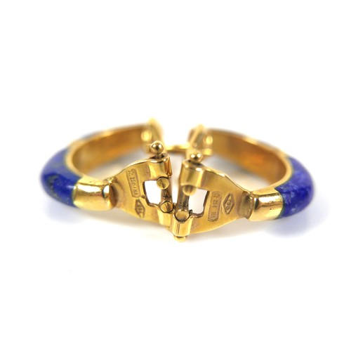 219 - A pair of 18ct yellow gold, lapis lazuli and diamond half hoop earrings, 22mm long with clip backs, ... 