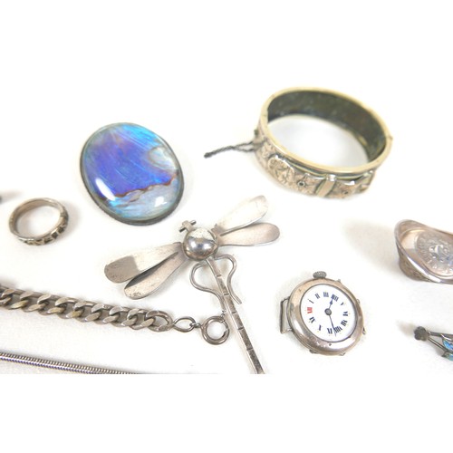 182 - A collection of silver and white metal jewellery, including a Chinese 30 gram weight, and a silver c... 