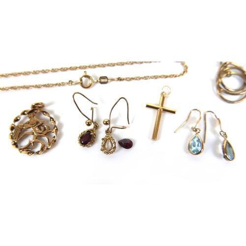 232 - A collection of 9ct gold jewellery, including a rope twist necklace, 7.3g, anklet, 1.4g, bracelet wi... 