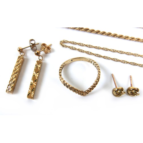 232 - A collection of 9ct gold jewellery, including a rope twist necklace, 7.3g, anklet, 1.4g, bracelet wi... 