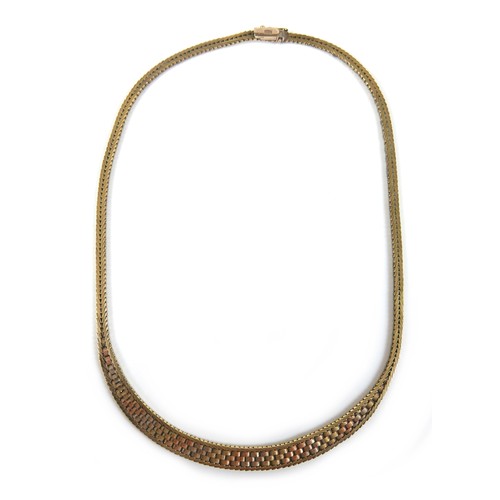 267 - A 9ct tri-gold flatweave necklace, stamped 9kt, 21.9g, 40.5cm long.