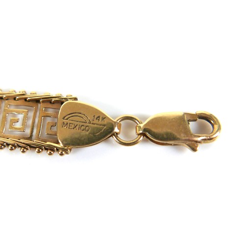 263 - A 14ct gold bracelet, with pierced Greek key design, stamped 'Mexico 14kt', 9.2g, 17.8cm long.