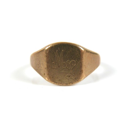 169 - A 9ct gold signet ring, engraved with initials, possibly 'ML', size U, 5.9g.