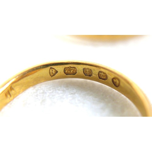 270 - A group of five 22ct yellow gold wedding band rings, 1.7 to 2.3mm wide, sizes I to O, combined weigh... 