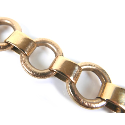 291 - A 9ct yellow gold bracelet, formed of seven oversized rings joined by flattened loops, press clasp w... 