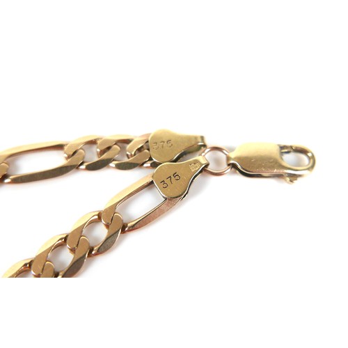 212 - Two 9ct gold flat curb link bracelets, both with lobster clasps, 21.5cm long and 19.3cm long, 11.2g.... 