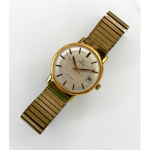 110 - A Omega Geneve gold plated gentleman's wristwatch, model 132.019SP, circa 1960, silvered dial, baton... 