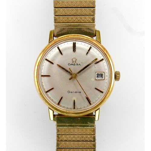 110 - A Omega Geneve gold plated gentleman's wristwatch, model 132.019SP, circa 1960, silvered dial, baton... 