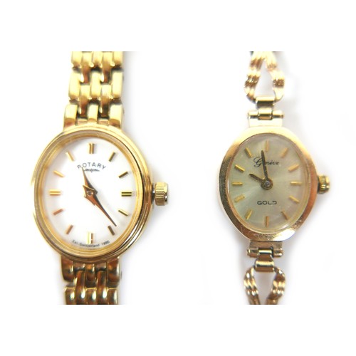 119 - A 9ct gold Geneve lady's wristwatch, on 9ct gold strap, 7.4g, together with a Rotary gold plated lad... 