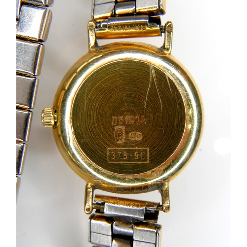 113 - A Marvin 9ct gold cased lady's wristwatch, circular white dial with black Roman numerals, black hand... 