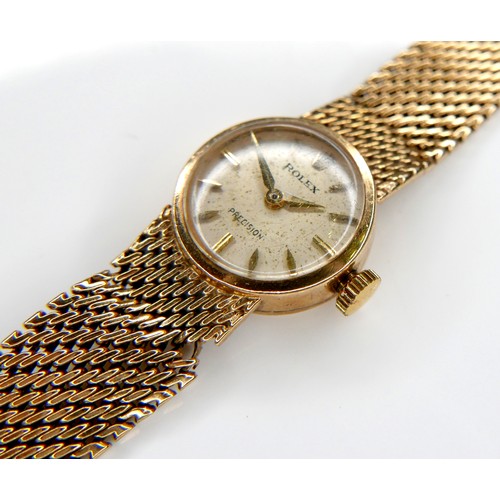 123 - A Rolex Precision 9ct gold cased lady's wristwatch, circa 1960s, circular silvered dial with gold ba... 