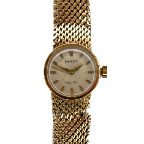 123 - A Rolex Precision 9ct gold cased lady's wristwatch, circa 1960s, circular silvered dial with gold ba... 