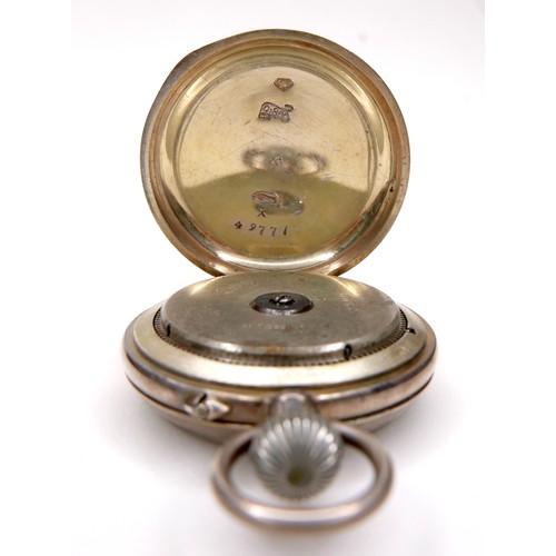 104 - An 800 silver and enamel pocket watch, keyless wind, the enamelled back depicting a young lady in a ... 