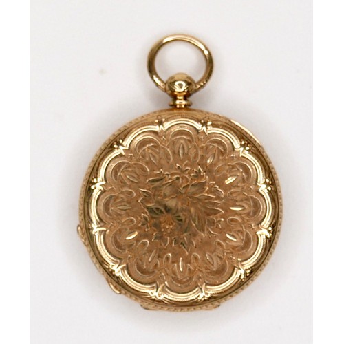 105 - A Continental 18ct yellow gold lady's open faced pocket watch, by Sarl & Sons, London, circa 1880, k... 