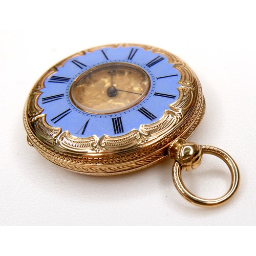 105 - A Continental 18ct yellow gold lady's open faced pocket watch, by Sarl & Sons, London, circa 1880, k... 