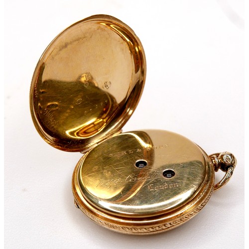 105 - A Continental 18ct yellow gold lady's open faced pocket watch, by Sarl & Sons, London, circa 1880, k... 