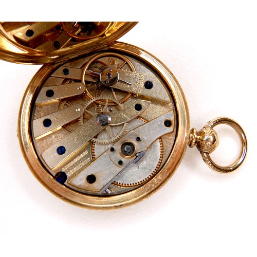 105 - A Continental 18ct yellow gold lady's open faced pocket watch, by Sarl & Sons, London, circa 1880, k... 