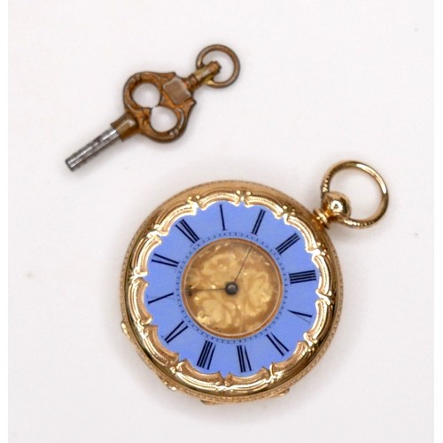 105 - A Continental 18ct yellow gold lady's open faced pocket watch, by Sarl & Sons, London, circa 1880, k... 