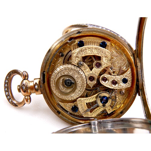 106 - A silver gilt lady's open face pocket watch, made for the Chinese market, circa 1900, key wind, whit... 