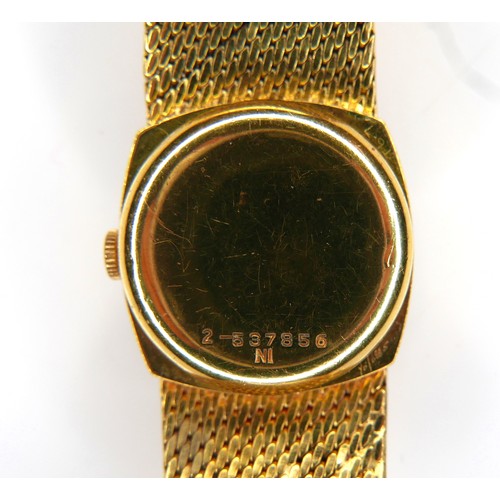 133 - A Bulova Accutron 18ct yellow gold lady's wristwatch, circa 1970's, model 7066, rounded square black... 