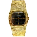 A Bulova Accutron 18ct yellow gold lady's wristwatch, circa 1970's, model 7066, rounded square black... 