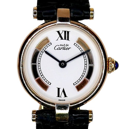 129 - A vintage Must de Cartier lady's wristwatch, model 1851, silver gilt circular case, the white dial i... 