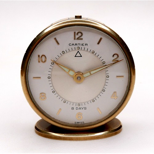 109 - A Cartier Memovox style travel alarm clock, with Arabic and golden baton dial, inner alarm dial, 8 d... 