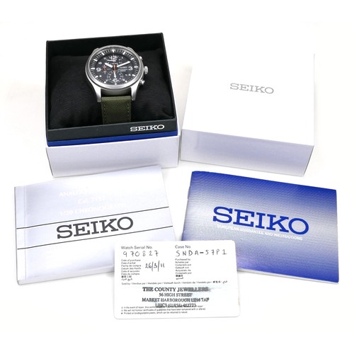 117 - A Seiko Chronograph 100m gentleman's steel cased wristwatch, model 7T92-0JS0, black dial with white ... 