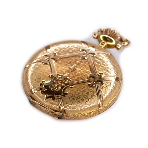 107 - A 14K yellow gold Waltham lady's hunter pocket watch, keyess wind, the white dial with blue Breguet ... 