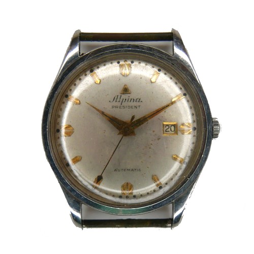 111 - An Alpina President Automatic stainless steel gentleman's wristwatch, circa 1950, silvered dial, gol... 