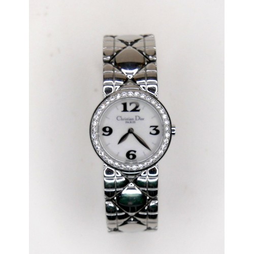 130 - A Christian Dior stainless steel lady's wristwatch, model CD1083, circular mother of pearl dial, sil... 