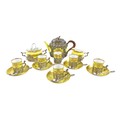 A Victorian Staffordshire china and silver-mounted porcelain tea / coffee service, decorated with ye... 