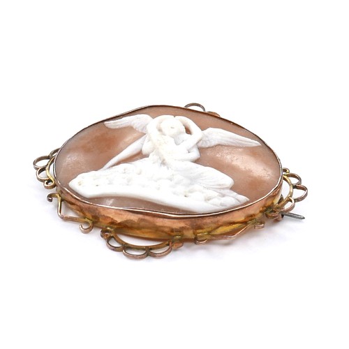 182A - A 9ct yellow gold cameo brooch, of oval form carved with a classical nude woman held in the arms of ... 