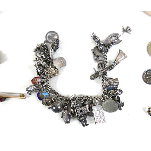 157 - A collection of costume jewellery, including two silver bangles, 3.2toz overall in silver, a silver ... 