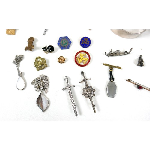 157 - A collection of costume jewellery, including two silver bangles, 3.2toz overall in silver, a silver ... 