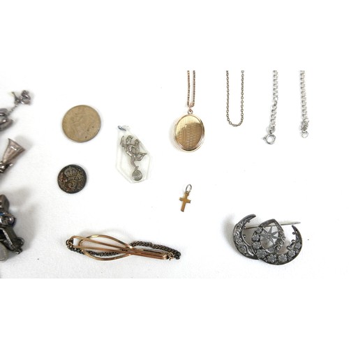 157 - A collection of costume jewellery, including two silver bangles, 3.2toz overall in silver, a silver ... 