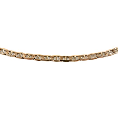 259 - A 9ct gold flat mariner link chain necklace, with lobster claw clasp, 4.5mm wide, 51cm long, 15.3g.