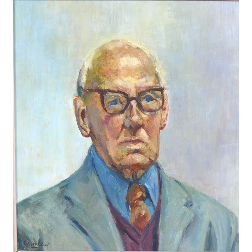 414 - Eileen Elliott Fieldings (British 20th century): a portrait of Wilfrid Wood, oil on board, 40 by 36c... 