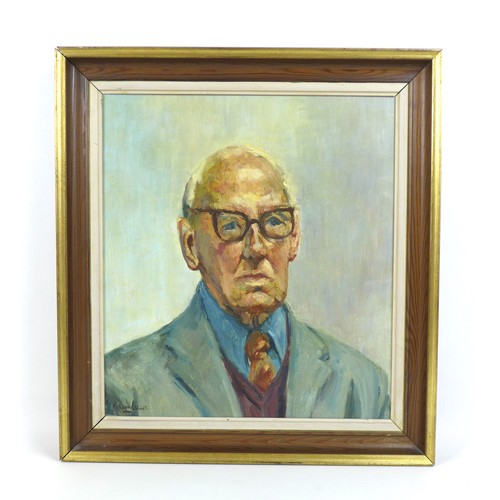 414 - Eileen Elliott Fieldings (British 20th century): a portrait of Wilfrid Wood, oil on board, 40 by 36c... 