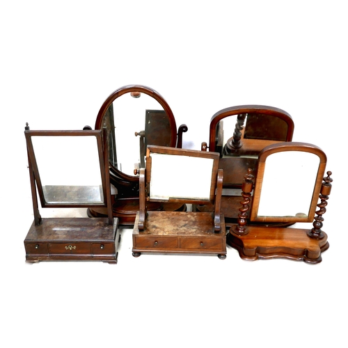 484 - A group of five mahogany toilet mirrors, late Georgian and Victorian, a/f some in poor condition. (5... 