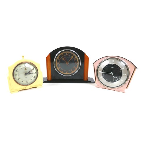 222 - Three vintage Bakelite mantel clocks, two electric and a working Metamec manual wind clock (3)