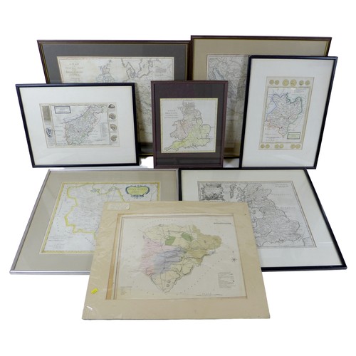 398 - A collection of antique maps, comprising 'Western part of the Roman Empire', 47 by 40cm, glazed and ... 