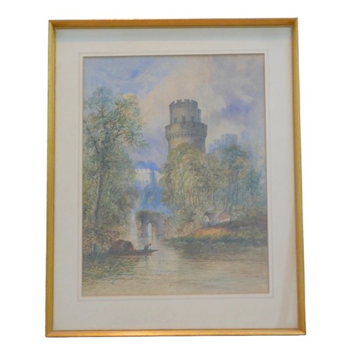 418 - E. S. John (British, 19th century): watercolour of a castle, signed, 60.5 by 46cm, mounted, glazed a... 