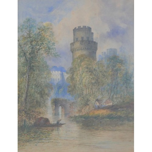 418 - E. S. John (British, 19th century): watercolour of a castle, signed, 60.5 by 46cm, mounted, glazed a... 