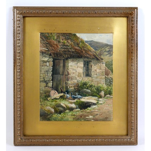 419 - A. S. Boyd (British, 20th century): a study of ducks walking into a stone barn, signed, watercolour,... 