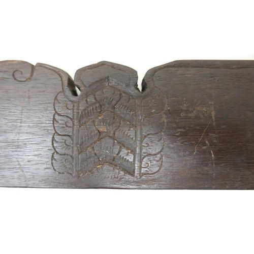 248 - Two 19th century Chinese hardwood silk or scroll hanger carved rail, larger 136 by 2.5 by 16cm. (2)