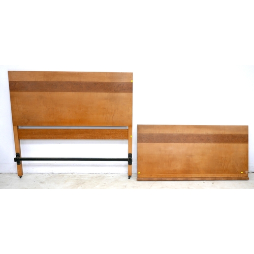 493 - An Art Deco double bed headboard, 137 by 126cm, and footboard, 137 by 58cm, maple and burr walnut ve... 