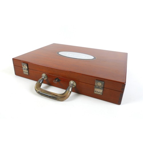 188 - An unusual bespoke mahogany briefcase, silver mounted fittings, horn handle, oval plaque with inscri... 