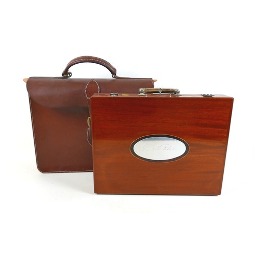 188 - An unusual bespoke mahogany briefcase, silver mounted fittings, horn handle, oval plaque with inscri... 